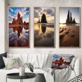 thumbnail image 1 of Designart "Tall Rocks Sculpted by Time Beach Reflection" Beach & Ocean Framed Wall Art Set Of 3 - Brown Coastal Frame Gallery Set For Office Decor, 1 of 6