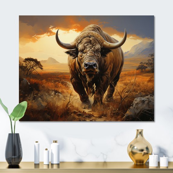 Designart "Tan Amber African Bison Creatures" Animals Metal Art Print