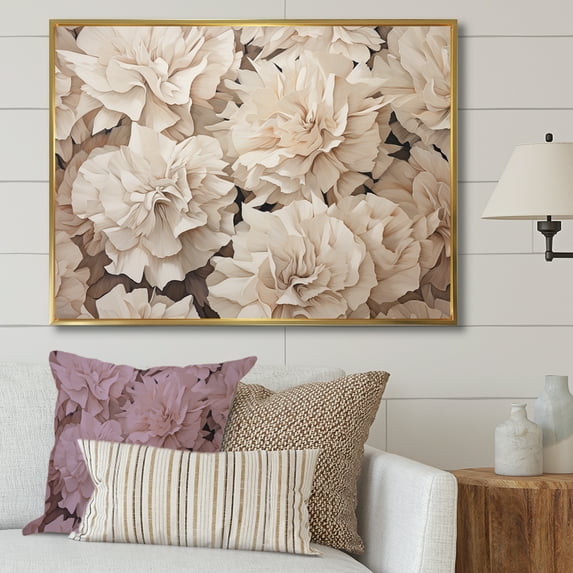 Designart "Tan Carnation Composition III" Carnations Floater Framed Wall Decor