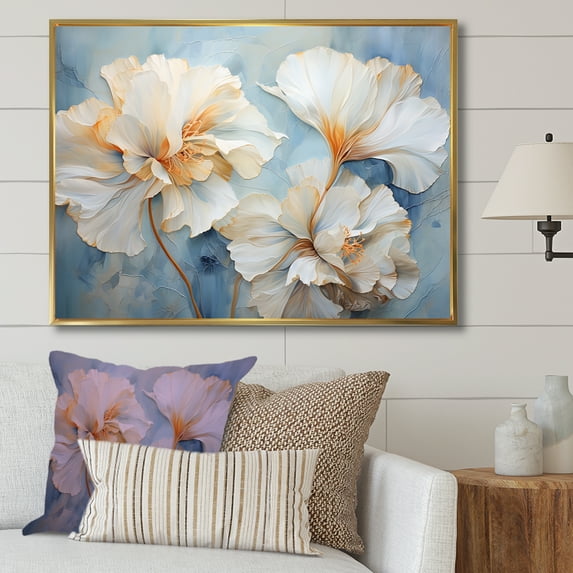 Designart "Tan Carnations On Azure III" Carnations Floater Framed Wall Decor