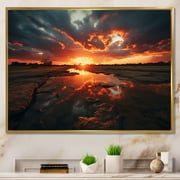 Designart "Tangerine Dreams at Sunset" Landscapes Floater Framed Wall Art Print