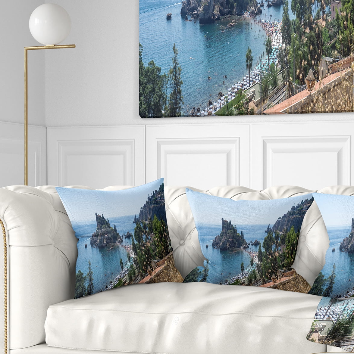 Designart Taormina Island Panoramic View - Landscape Photography Throw Pillow - 18x18