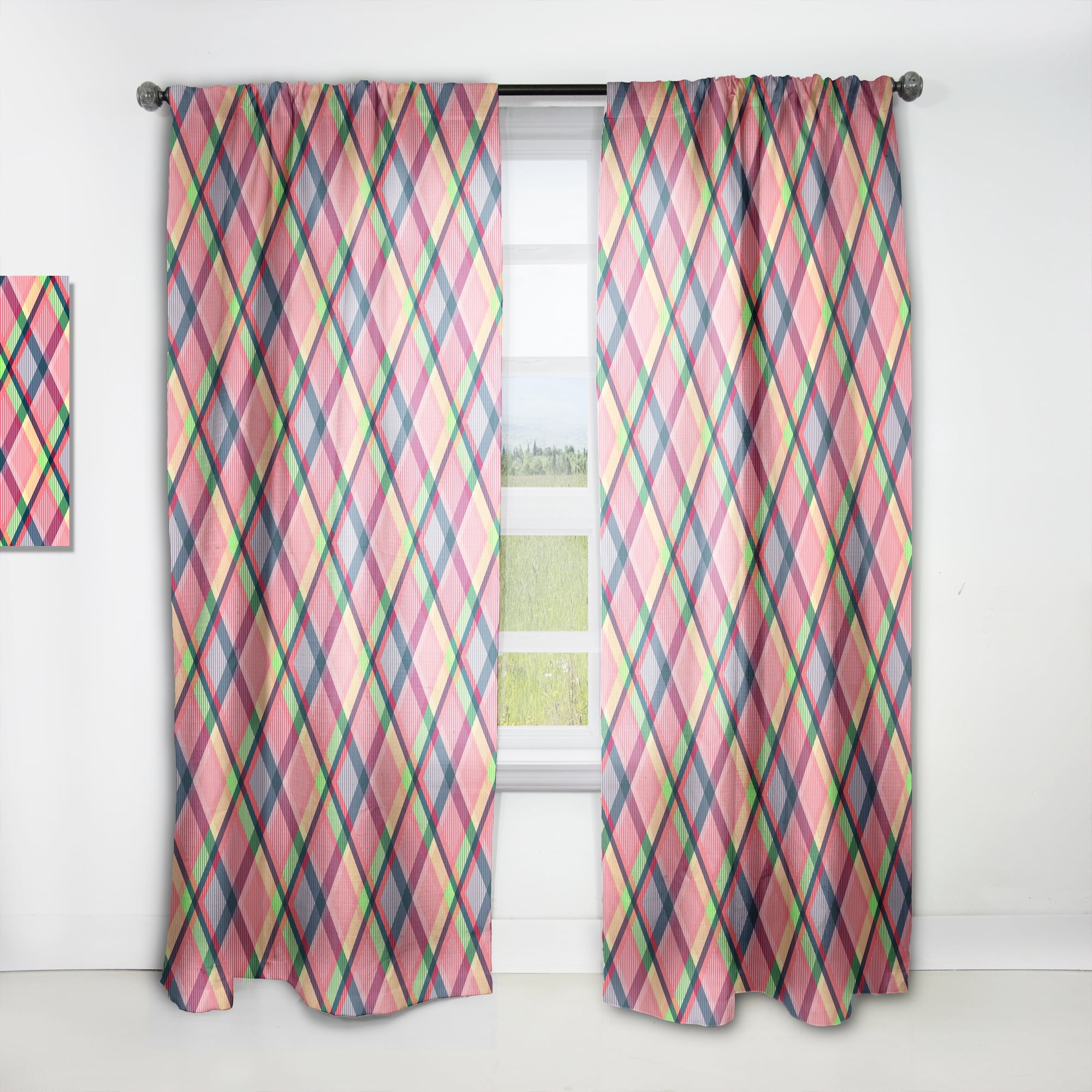 Designart 'Tartan Texture Geometrical Retro I ' Mid-Century Modern Curtain Panel