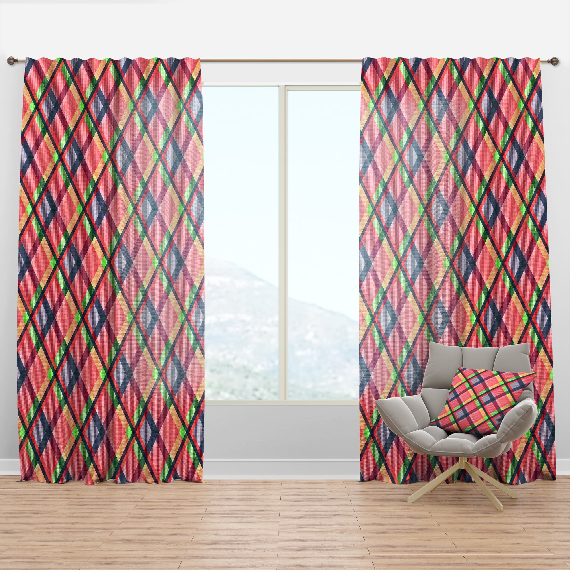 Designart 'Tartan Texture Geometrical Retro I ' Mid-Century Modern Curtain Panel