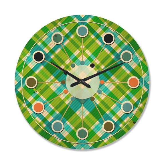 Designart 'Tartan Texture Geometrical Retro II' Mid-Century Modern Wood Wall Clock