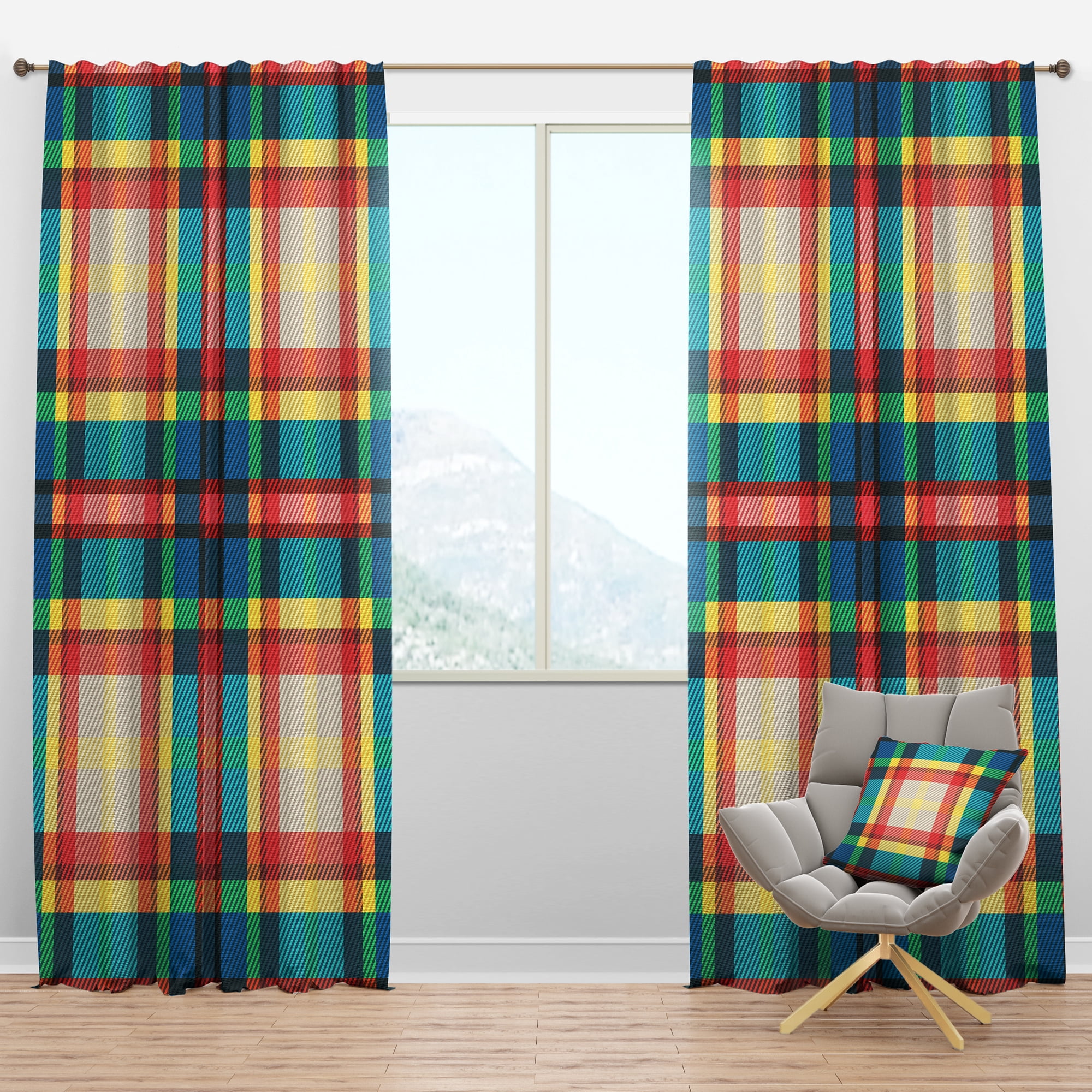 Designart 'Tartan Texture Geometrical Retro III' Mid-Century Modern Blackout Curtain Panel