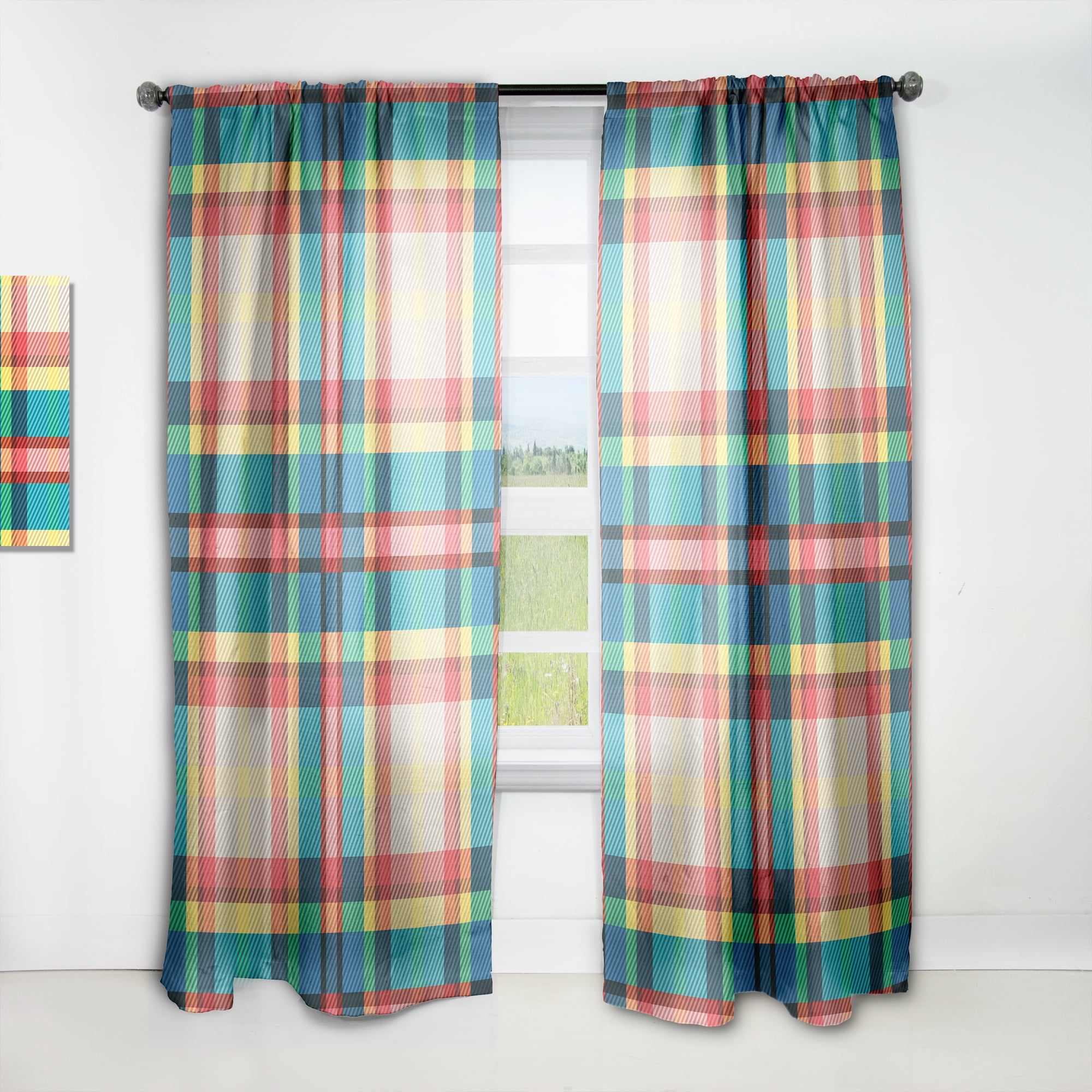 Designart 'Tartan Texture Geometrical Retro III' Mid-Century Modern Curtain Panel