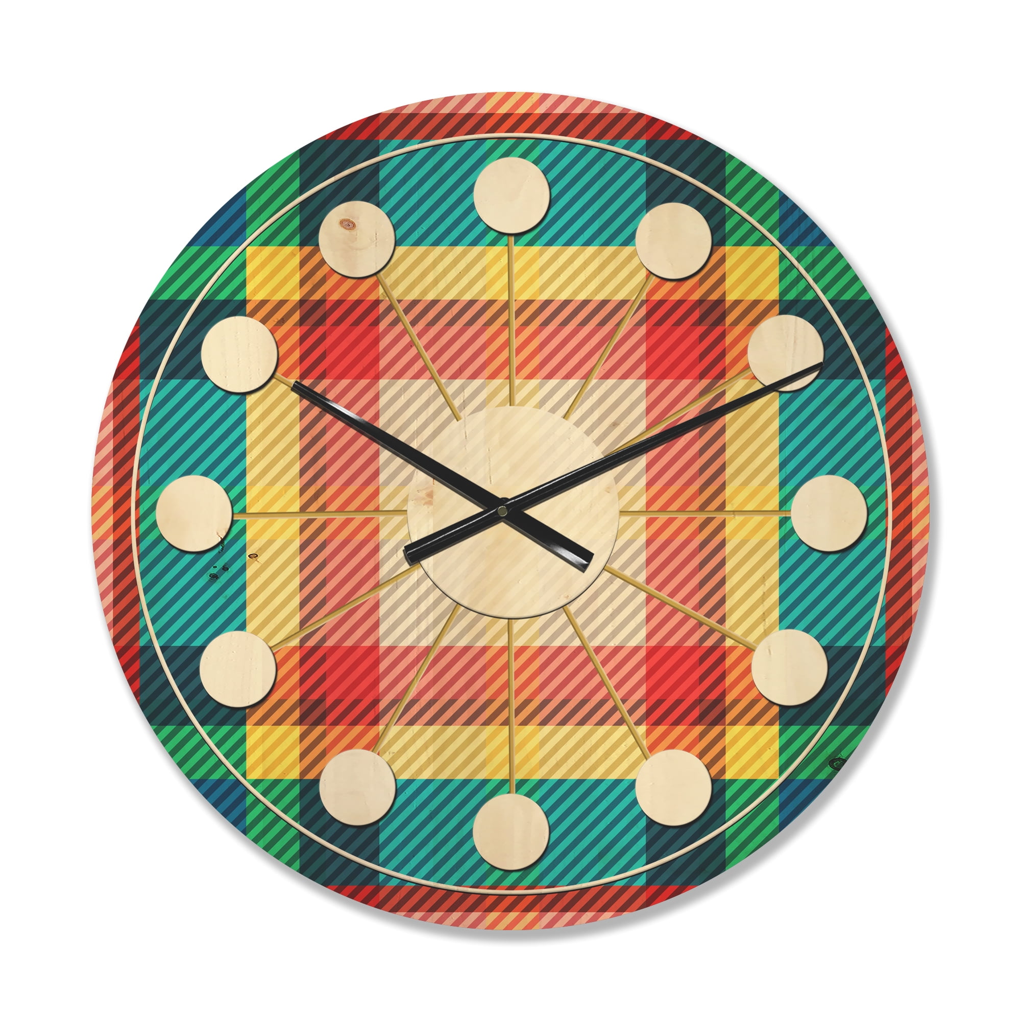 Designart 'Tartan Texture Geometrical Retro III' Mid-Century Modern Wood Wall Clock