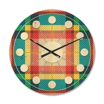 Designart 'Tartan Texture Geometrical Retro III' Mid-Century Modern Wood Wall Clock