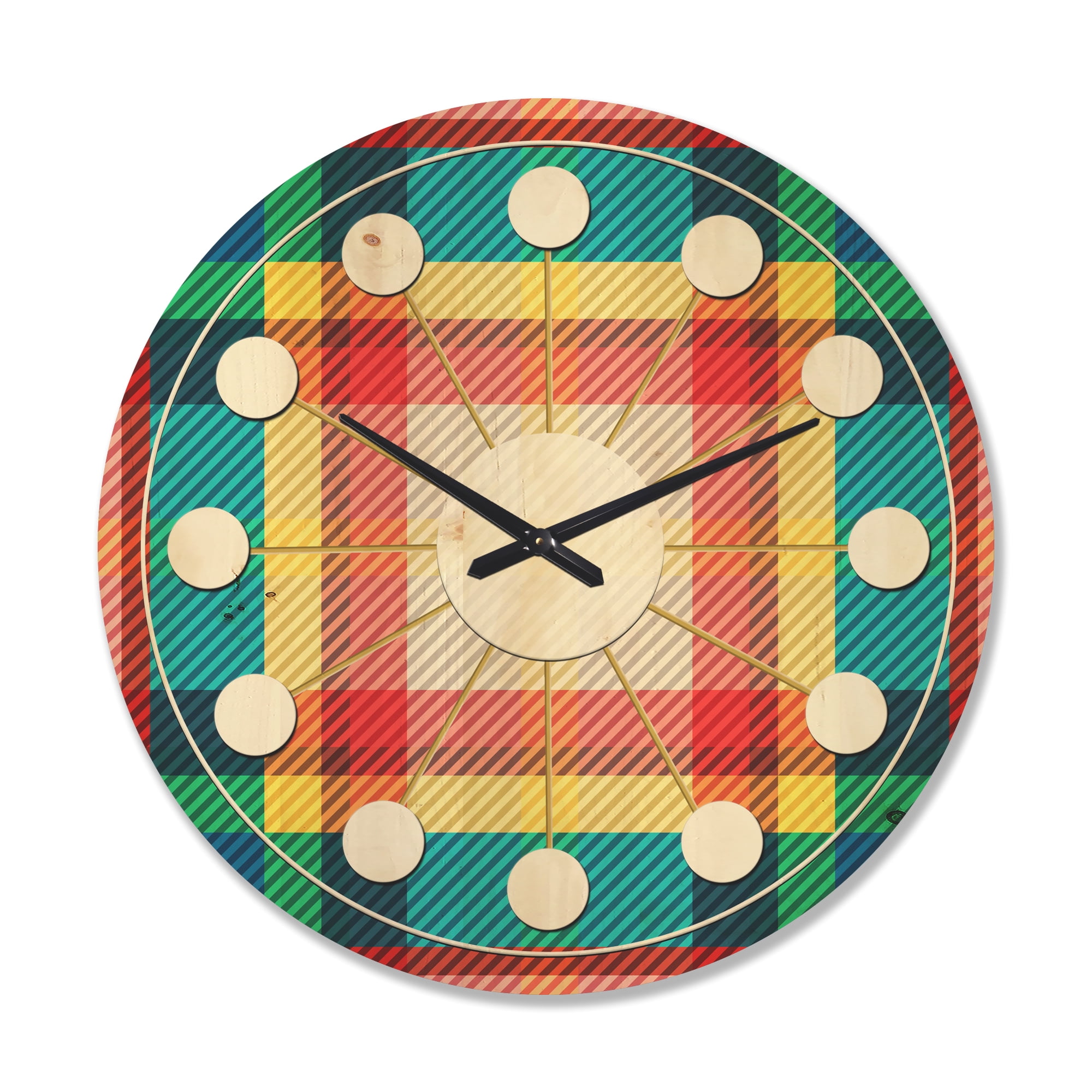 Designart 'Tartan Texture Geometrical Retro III' Mid-Century Modern Wood Wall Clock