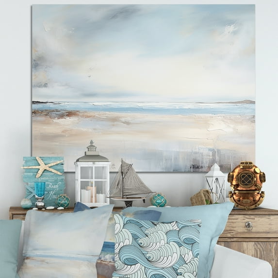 Designart "Taupe And Azure Simplified Seashore Line II" Beach Canvas Prints
