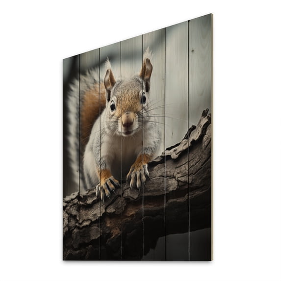 Designart "Taupe Chestnut Creature Chipmunk" Animals Print on Natural Pine Wood