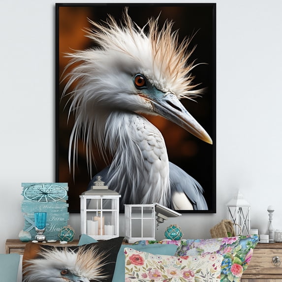 Designart "Taupe Creature Egret" Animals Floater Framed Canvas Wall Art