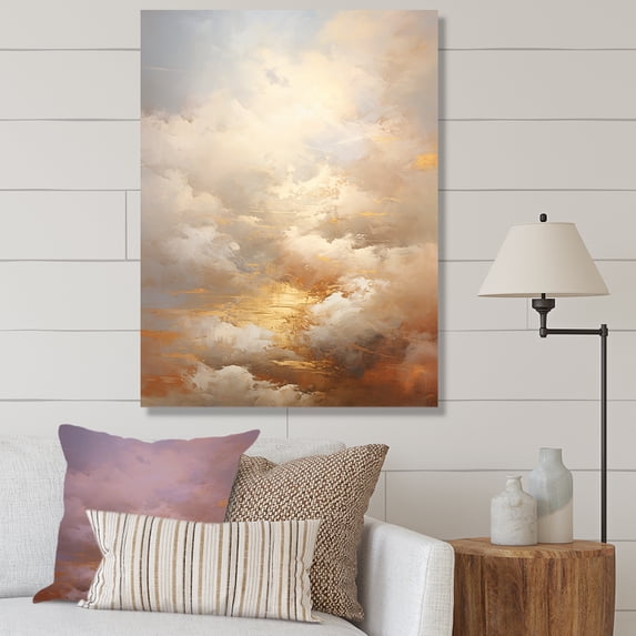 Designart "Taupe Golden Simplistic Clouds II" Clouds Canvas Prints