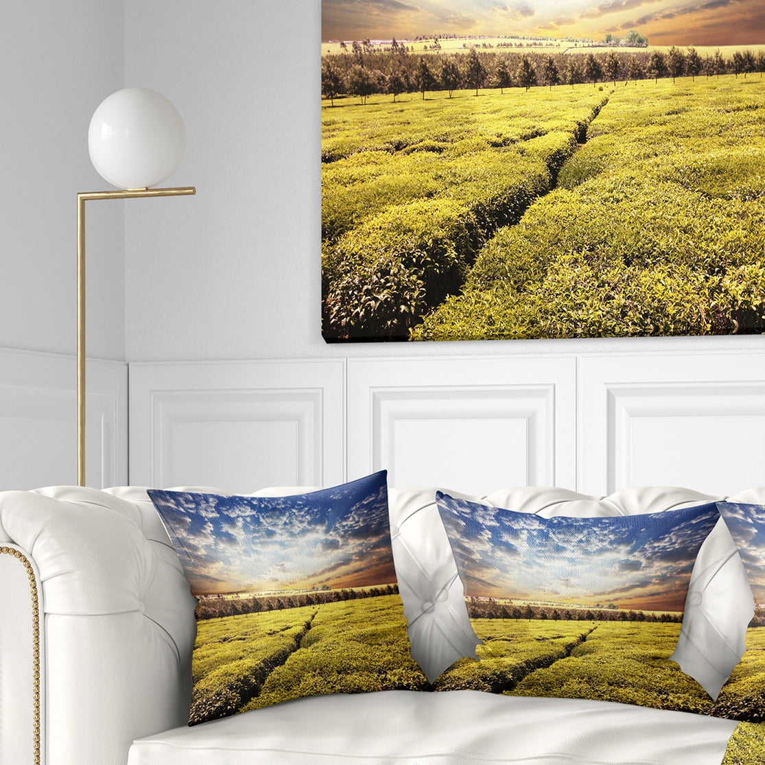 Designart Tea Plantation under Cloudy Sky - Landscape Wall Throw Pillow - 18x18