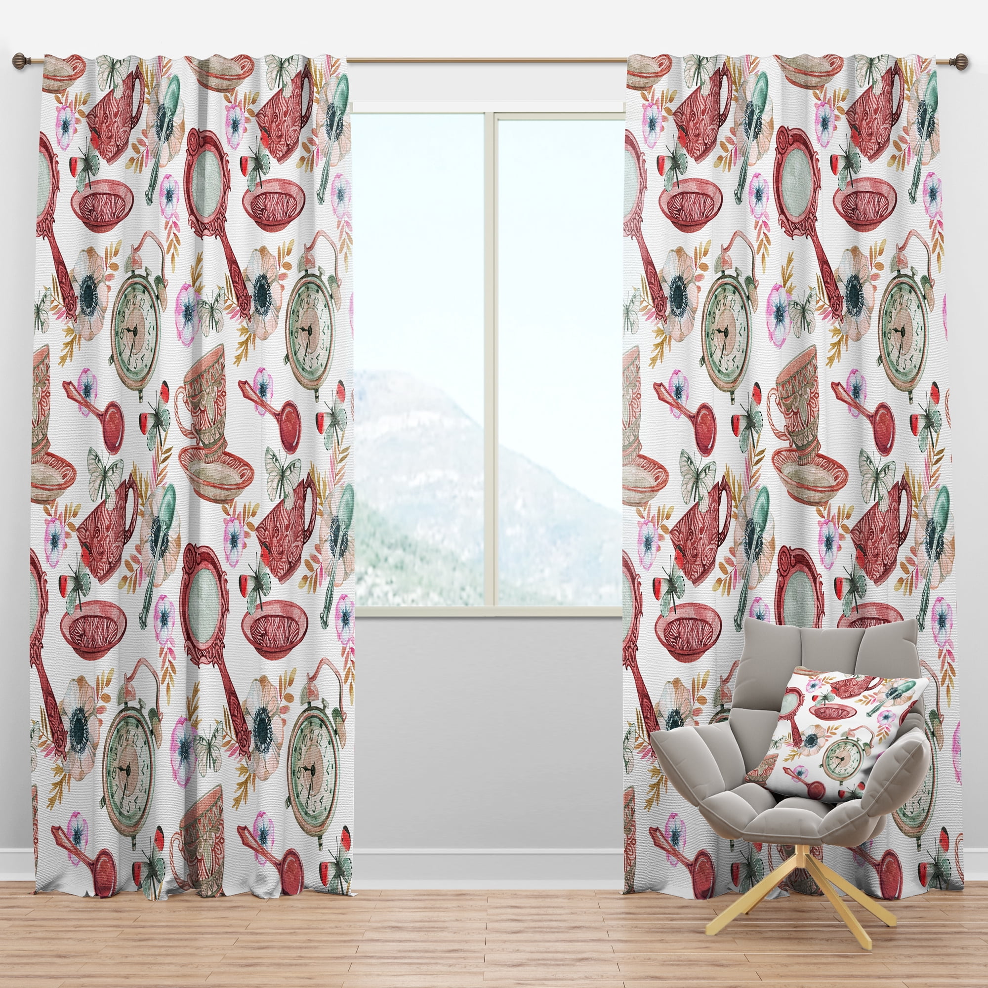 Designart 'Tea in Watercolor Pattern' Modern Blackout Curtain Panel