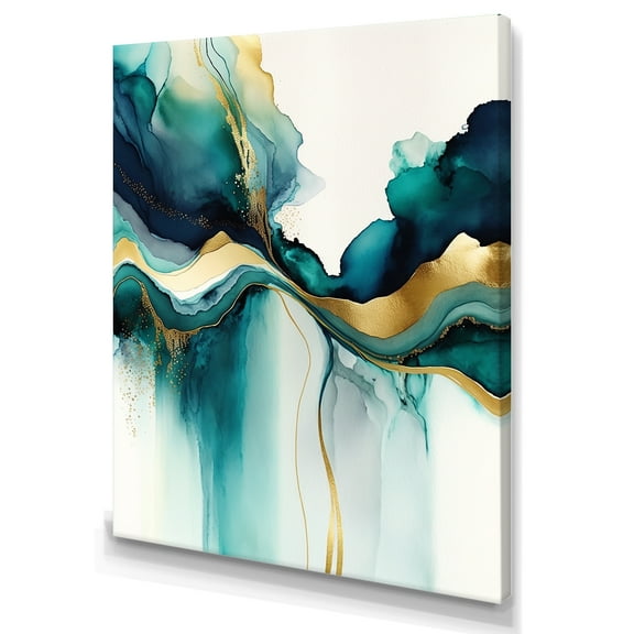 Designart Teal And Gold Abstract Expression I Canvas Wall Art