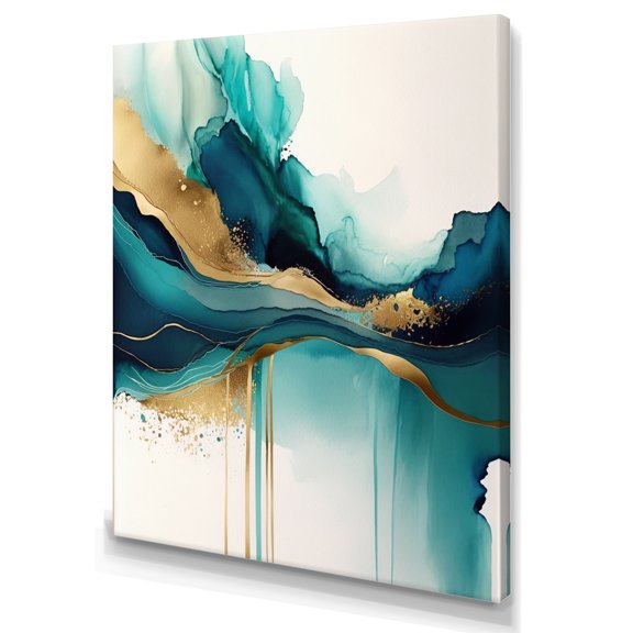 Designart Teal And Gold Abstract Expression II Canvas Wall Art