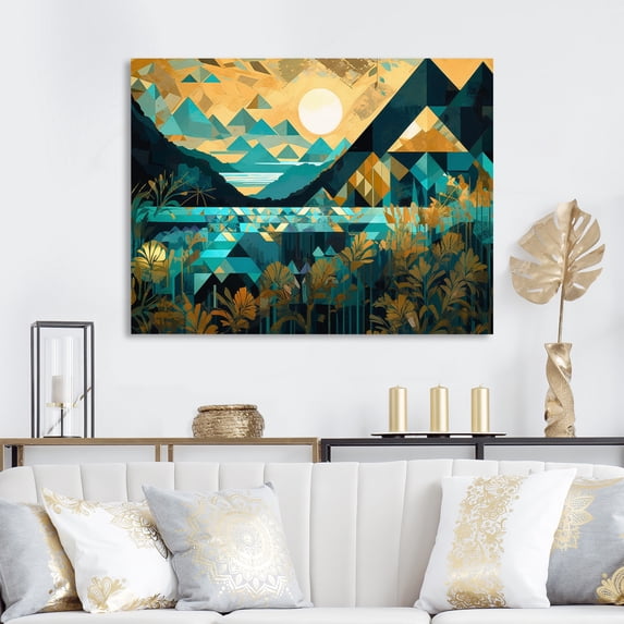 Designart "Teal And Turquoise Landscapes In Symmetry" City Geometric Wall Art Print