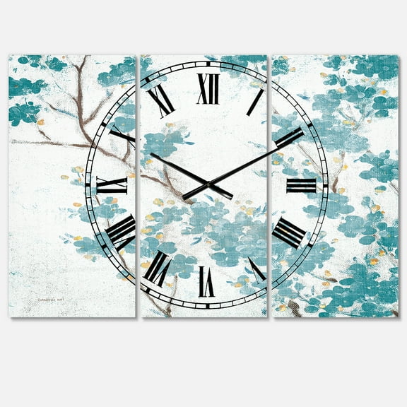 Designart 'Teal Cherry Blossoms II' Traditional Wall Clock