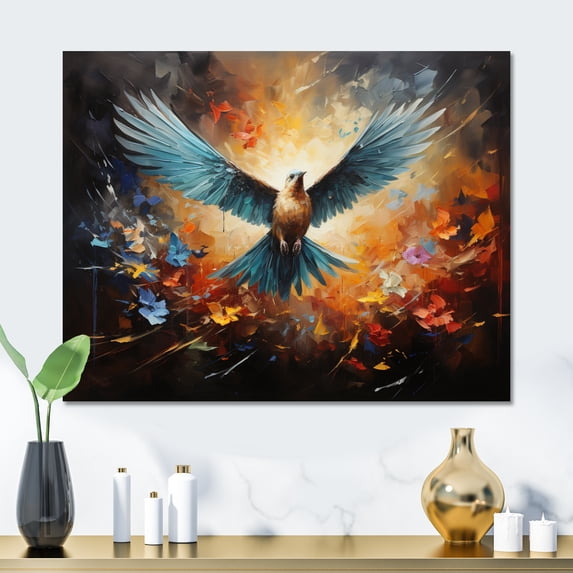 Designart "Teal Dove Winged Harmony composition" Animals Metal Art Print