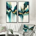 thumbnail image 1 of Designart "Teal and Gold Abstract Expressionism I" Abstract Liquid Ink Framed Wall Art Set Of 2 - Turquoise Abstract Gallery Wall Frame Set For Home Decor, 1 of 7
