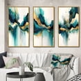 thumbnail image 1 of Designart "Teal and Gold Abstract Expressionism I" Modern Framed Wall Art Set Of 3 - Turquoise Abstract Liquid Ink Frame Canvas Set For Living Room Decor, 1 of 6