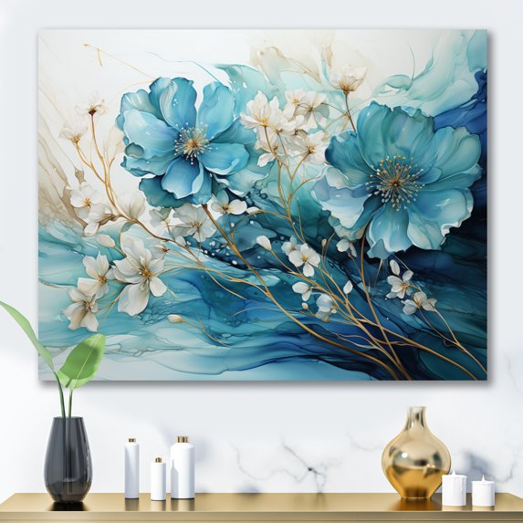 Designart "Teal Gold Fractal Mystic Mirage II" Modern Canvas Art Print
