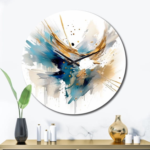 Designart "Teal & Gold Posh Resonance III" Minimalism Oversized Wall Clock