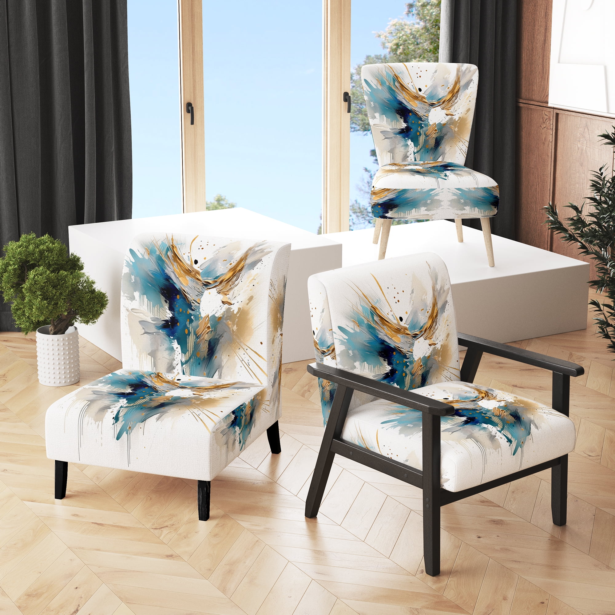 Designart Teal Gold Posh Resonance III Teal Minimalism Upholstered Accent Chair Modern Arm Chair For Living Room