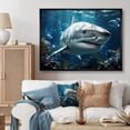 thumbnail image 1 of Designart "Teal Grey Shark Marine Euphony" Animals Floater Framed Canvas Print, 1 of 7