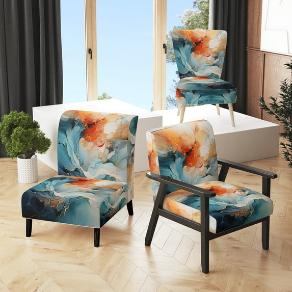Designart "Teal Orange Bold Abstract Flow composition II" Teal Abstract Collages Upholstered Accent Chair - Modern Arm Chair For Living Room