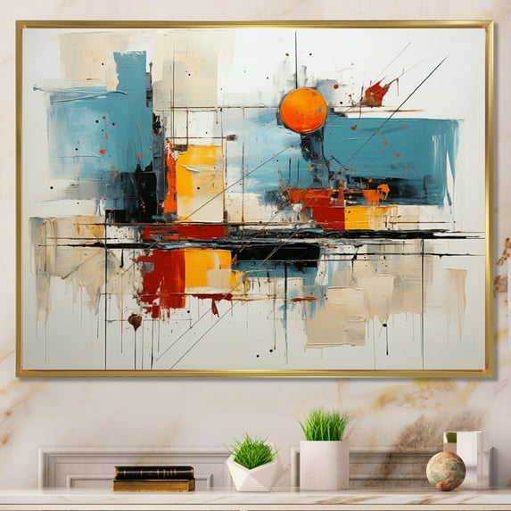 Designart "Teal Orange Bold Flow composition" Abstract Collages Floater Framed Wall Decor