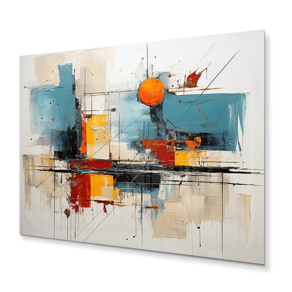 Designart "Teal Orange Bold Flow composition" Abstract Collages Metal Art Living Room