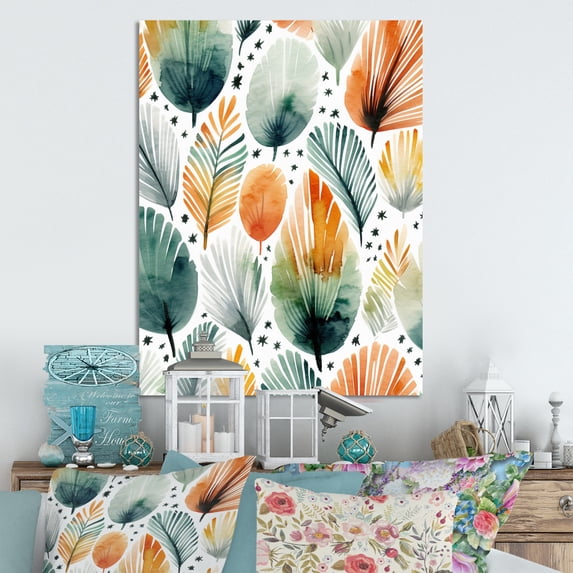 Designart "Teal Orange Scandinave Floral Elegance Nordic Florals" Abstract Metal Art Print