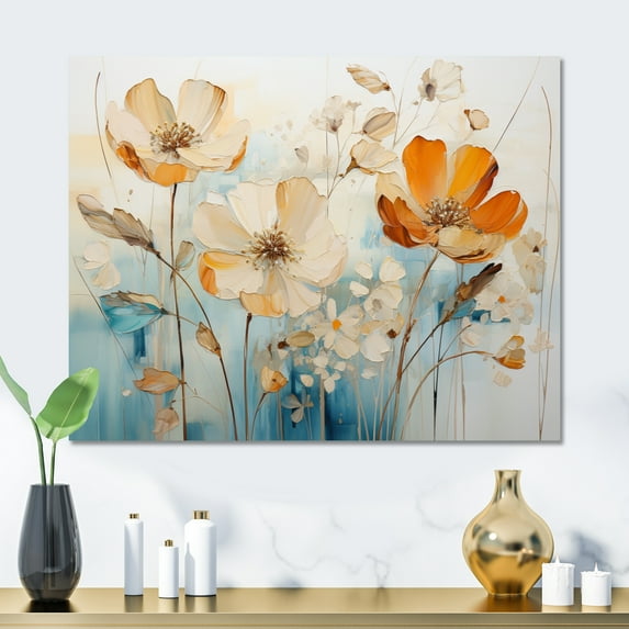 Designart "Teal Orange botanic particles II" Abstract Botanicals Metal Art Print