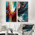 thumbnail image 1 of Designart "Teal Rhythms Abstract Awakening" Abstract Painting Wall Art Set Of 2 - Modern Red Canvas Set For Living Room Decor, 1 of 6