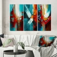 thumbnail image 1 of Designart "Teal Rhythms Abstract Awakening I" Abstract Painting Wall Art Set Of 3 - Modern Red Gallery Set For Office Decor, 1 of 6