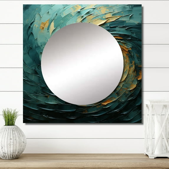 Designart "Teal Spiral of Majestic Motion IV" abstract spirals Blue Large Square Mirror - Square Bedroom Mirror Printed Wall Decor - Modern Square Printed Wall Mirror Art