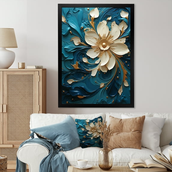 Designart "Teal Spiral Of Majestic Motion II" Abstract Spirals Picture Framed Wall Art Living Room