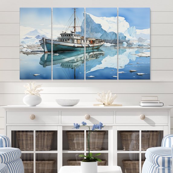 Designart "Teal White Iceberg Pristine silence" Landscapes Wall Art Prints Set