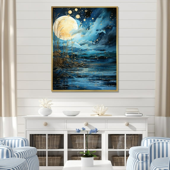 Designart "Teal Yellow Ocean Charm Pastoral VI" Nautical & Beach Floater Framed Wall Art Living Room