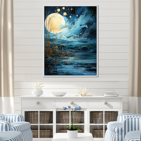 Designart "Teal Yellow Ocean Charm Pastoral VI" Nautical & Beach Floater Framed Wall Art Living Room