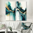 thumbnail image 1 of Designart "Teal and Gold Abstract Expressionism II" Abstract Liquid Ink Wall Art Set Of 2 - Turquoise Abstract Canvas Set For Living Room Decor, 1 of 7