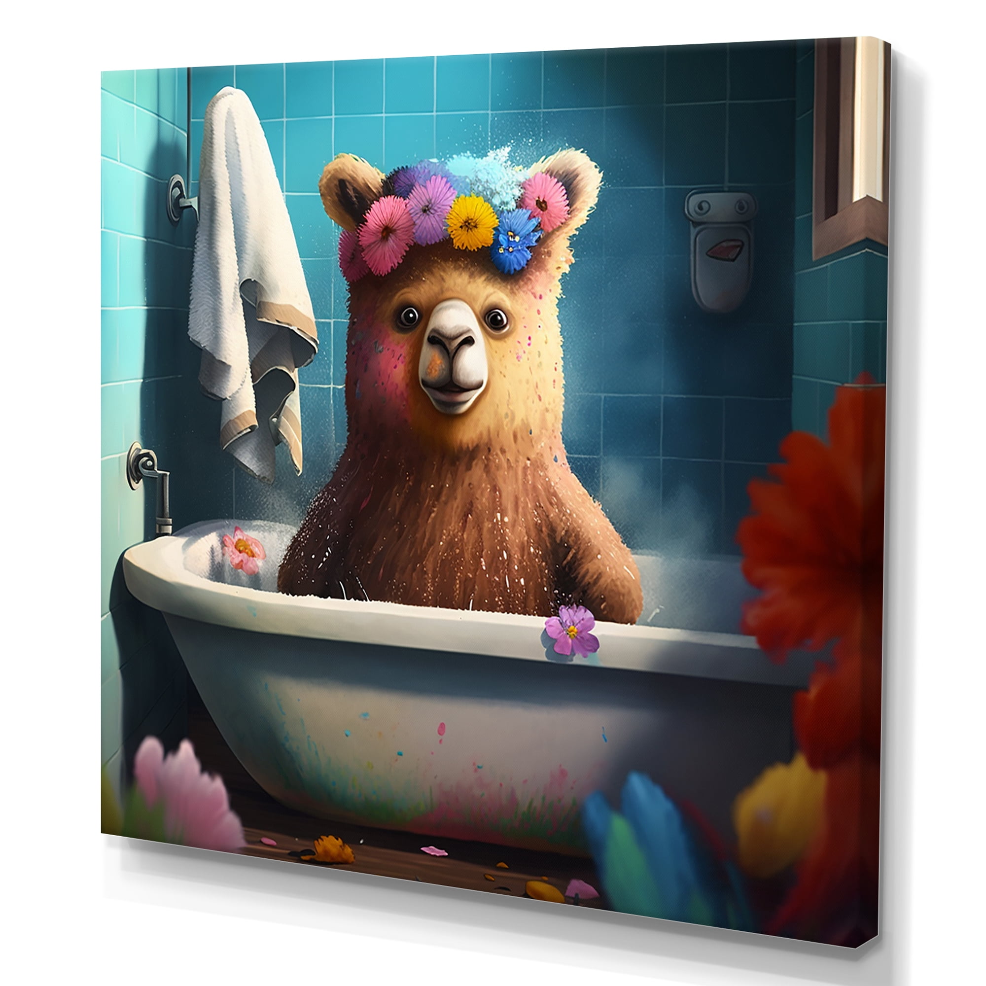 Designart Teddy Bear In The Bath I Canvas Wall Art