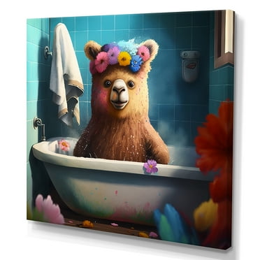 Designart Teddy Bear In The Bath I Canvas Wall Art
