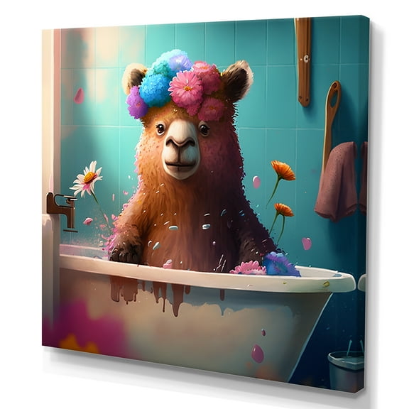 Designart Teddy Bear In The Bath II Canvas Wall Art