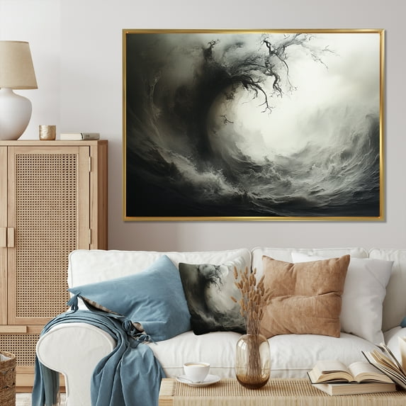 Designart "Tempestuous Dance Grey Storm I" Landscapes Floater Framed Canvas Print