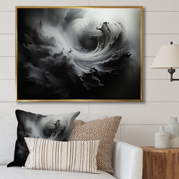 Designart "Tempestuous Dance Grey Storm II" Landscapes Floater Framed Wall Decor