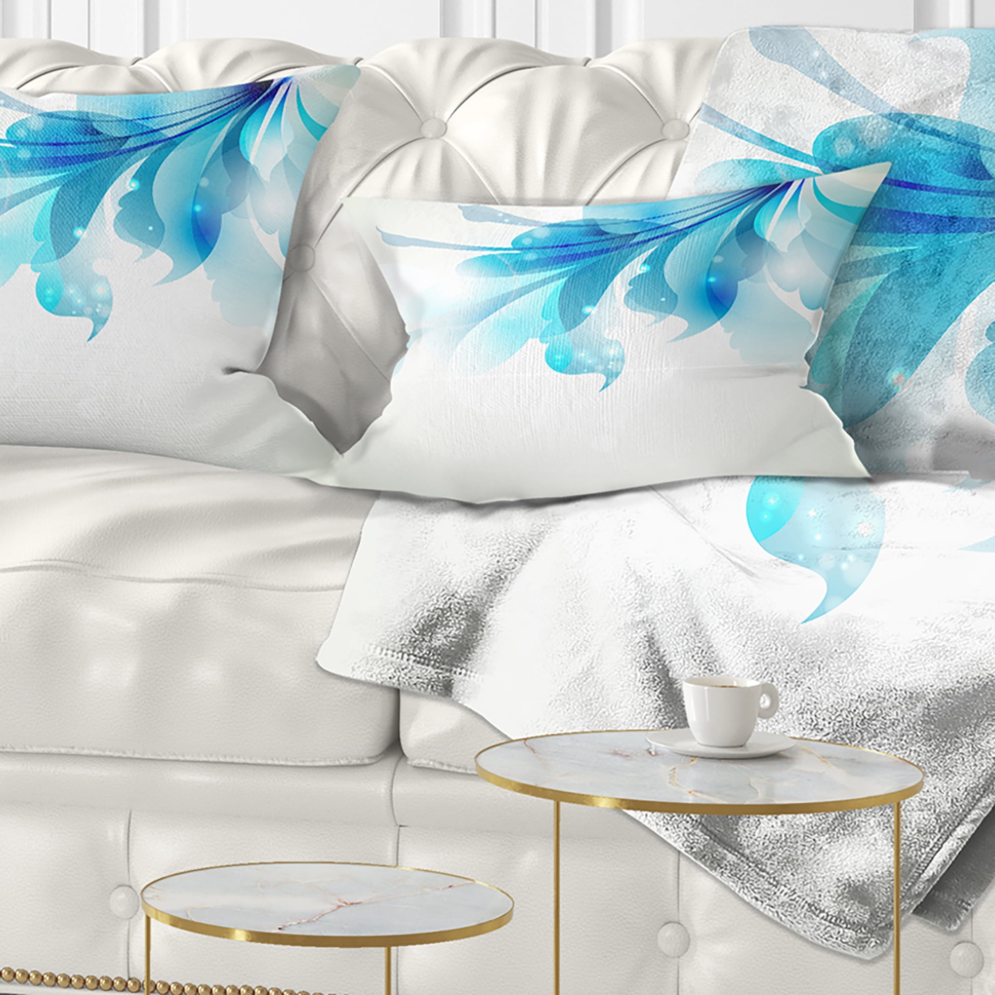 Designart Tender Blue Abstract Flowers - Floral Throw Pillow - 12x20
